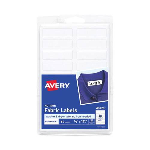 Avery No-Iron Fabric Labels, 0.5 x 1.75, White, 18/Sheet, 3 Sheets/Pack