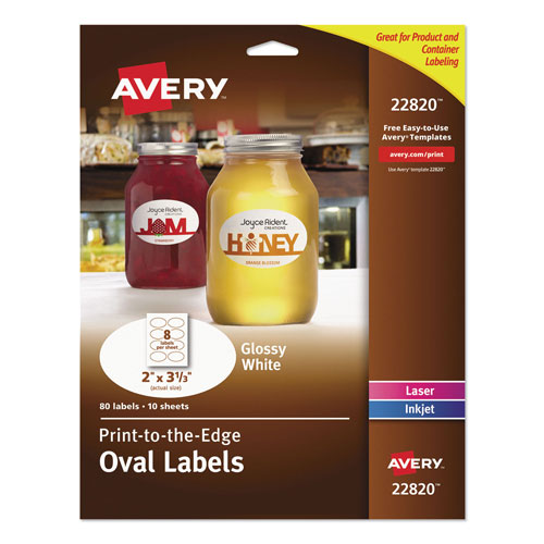 Avery Oval Labels w/ Sure Feed and Easy Peel, 2 x 3.33, Glossy White, 80/Pack