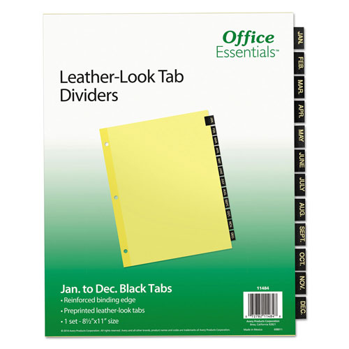 Avery Preprinted Black Leather Tab Dividers, 12-Tab, Letter