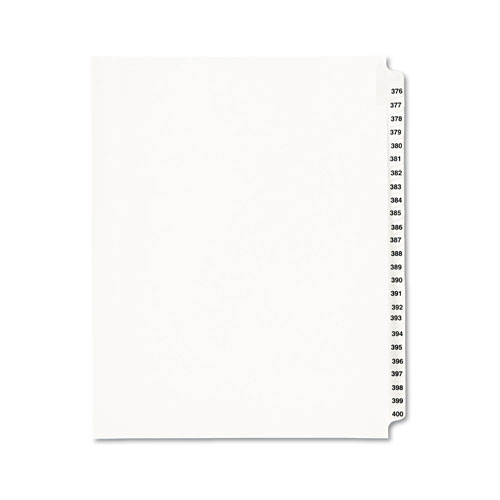 Avery Preprinted Legal Exhibit Side Tab Index Dividers, Avery Style, 25-Tab, 376 to 400, 11 x 8.5, White, 1 Set