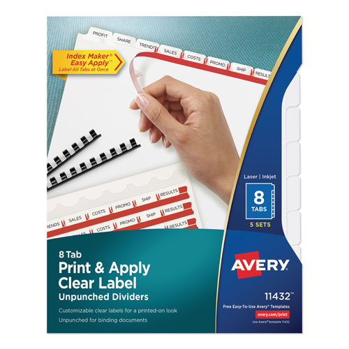 Avery Print and Apply Index Maker Clear Label Unpunched Dividers, 8Tab, Letter, 5 Sets