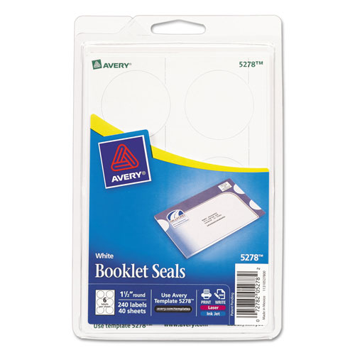 Avery Printable Mailing Seals, 1.5" dia., White, 6/Sheet, 40 Sheets/Pack
