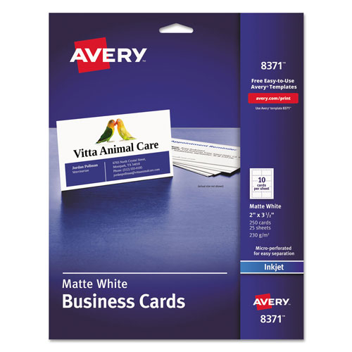 Avery Printable Microperf Business Cards, Inkjet, 2 x 3 1/2, White, Matte, 250/Pack