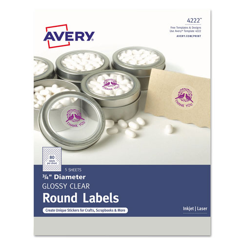 Avery Printable Self-Adhesive Permanent ID Labels w/Sure Feed, 3/4" dia, Clear, 400/PK