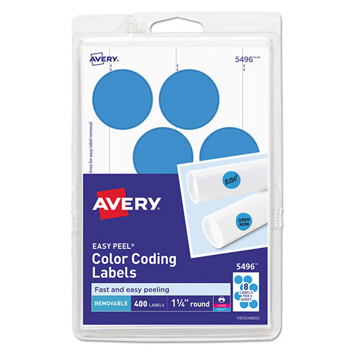 Avery Printable Self-Adhesive Removable Color-Coding Labels, 1.25" dia., Light Blue, 8/Sheet, 50 Sheets/Pack