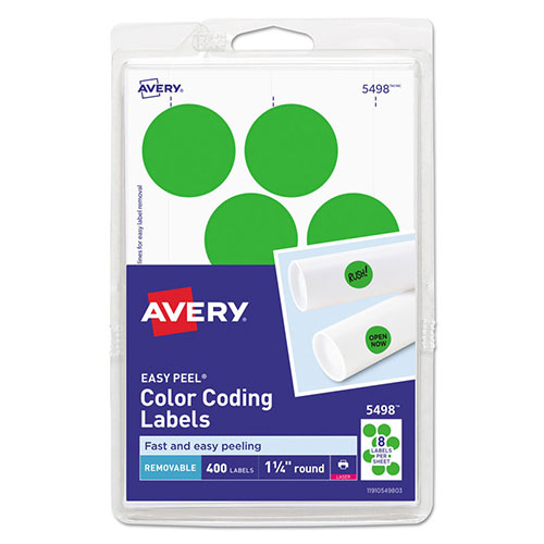 Avery Printable Self-Adhesive Removable Color-Coding Labels, 1.25" dia., Neon Green, 8/Sheet, 50 Sheets/Pack