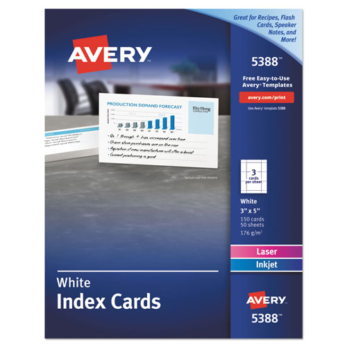 Avery Unruled Index Cards for Laser and Inkjet Printers, 3 x 5, White, 150/Box