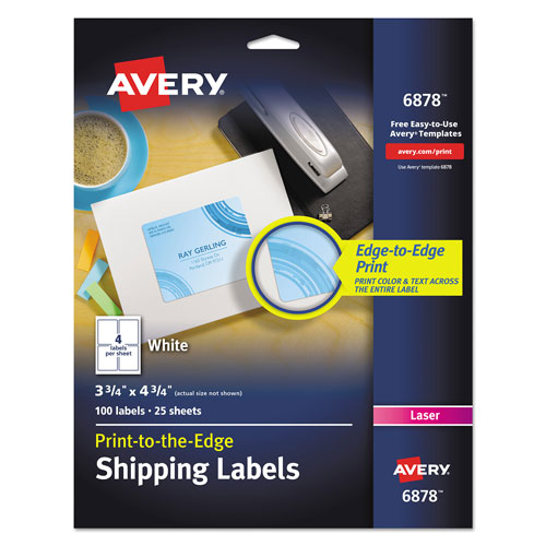 Avery Vibrant Laser Color-Print Labels w/ Sure Feed, 3 3/4 x 4 3/4, White, 100/PK