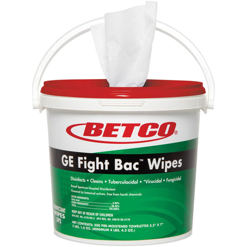 Betco GE Fight Bac Disinfectant Wipes, 5.50" x 7" Length,, White