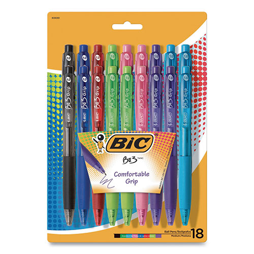 Bic BU3 Ballpoint Pen, Retractable, Medium 1 mm, Assorted Fashion Ink and Barrel Colors, 18/Pack