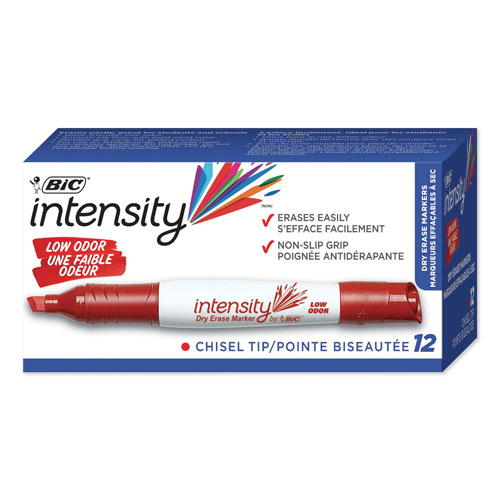 Bic Intensity Low Odor Dry Erase Marker, Broad Chisel Tip, Red, Dozen
