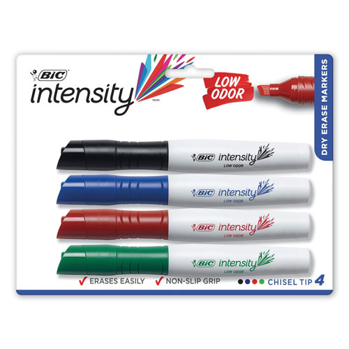 Bic Intensity Low Odor Dry Erase Marker, Broad Chisel Tip, Assorted Colors, 4/Set