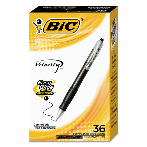 Bic Velocity Retractable Ballpoint Pen, Medium 1mm, Black Ink & Barrel, 36/Pack