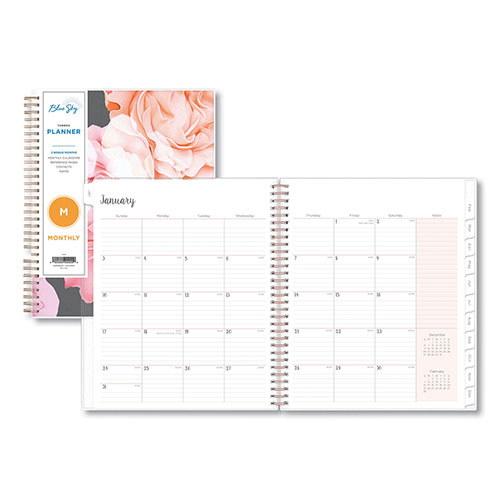 Blue Sky Joselyn Monthly Wirebound Planner, Joselyn Floral Artwork, 10 x 8, Pink/Peach/Black Cover, 12-Month (Jan to Dec): 2024