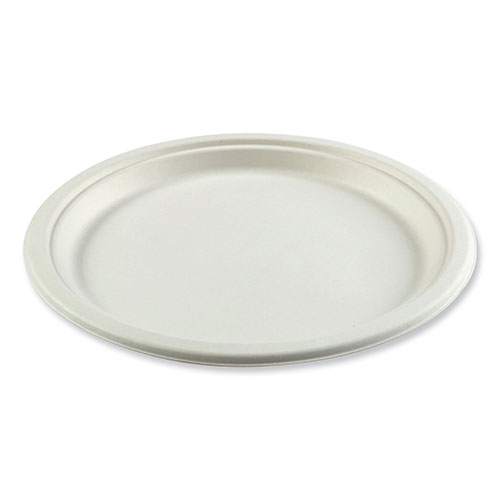 Boardwalk Bagasse PFAS-Free Dinnerware, Plate, 10" dia, White, 500/Carton