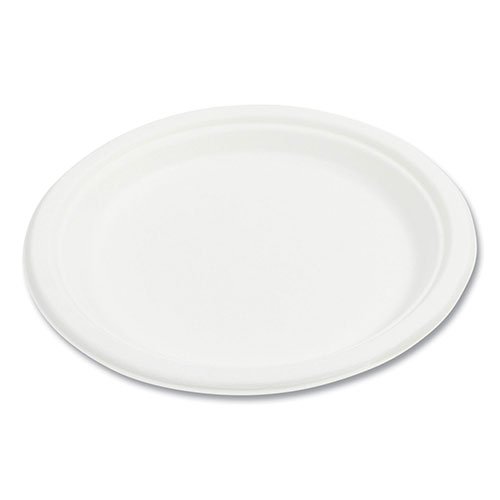 Boardwalk Bagasse PFAS-Free Dinnerware, Plate, 9" dia, White, 500/Carton