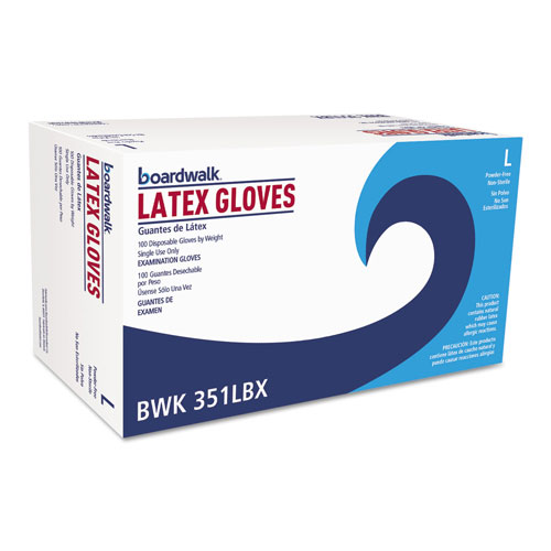 Boardwalk Powder-Free Latex Exam Gloves, Large, Natural, 4 4/5 mil, 1000/Carton