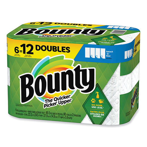 Bounty Select-a-Size Kitchen Roll Paper Towels, 2-Ply, 6 x 11, White, 90 Sheets/Double Roll, 6 Rolls/Carton