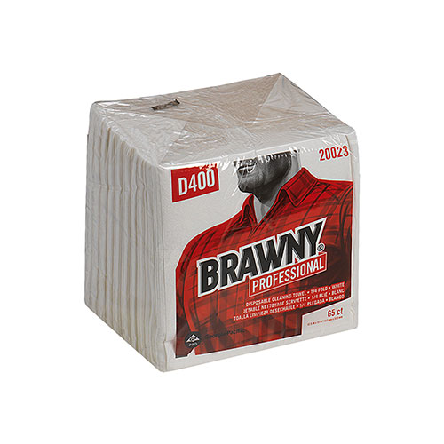 Brawny Professional® D400 Disposable Cleaning Towel, ¼-Fold, White, 65 Wipers/Pack, 18 Packs/Case, Towel (WxL) 13" x 12.5"