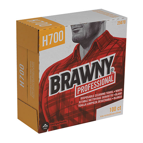 Brawny Professional® H700 Disposable Cleaning Towel, Tall Box, White, 100 Towels/Box, 5 Boxes/Case, Towel (WxL) 9.1" x 16.5"