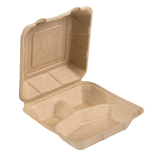Bridge-Gate 3 Compartment Hinged Food Container, 8", Natural