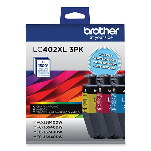 Brother LC402XL3PKS High-Yield Ink, 1,500 Page-Yield, Cyan/Magenta/Yellow