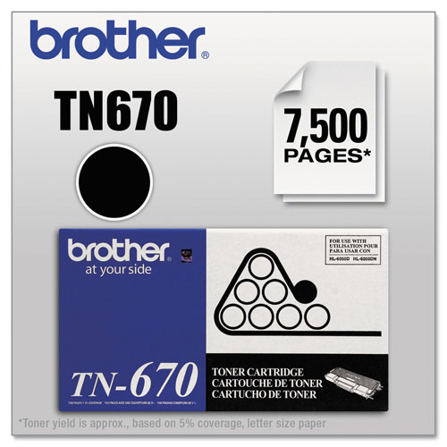 Brother TN670 High-Yield Toner, 7500 Page-Yield, Black