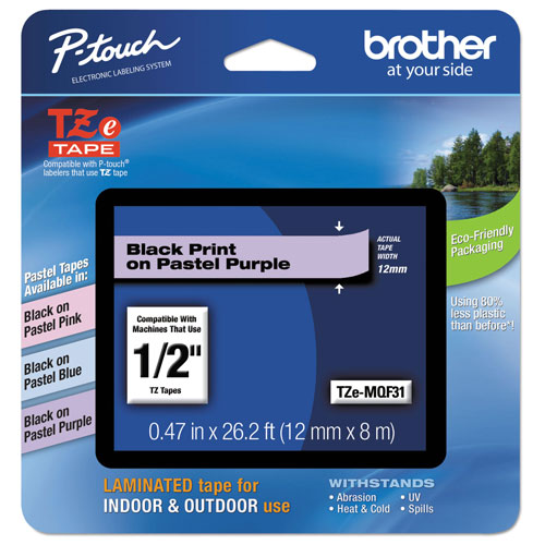 Brother TZ Standard Adhesive Laminated Labeling Tape, 0.47" x 26.2 ft, Pastel Purple