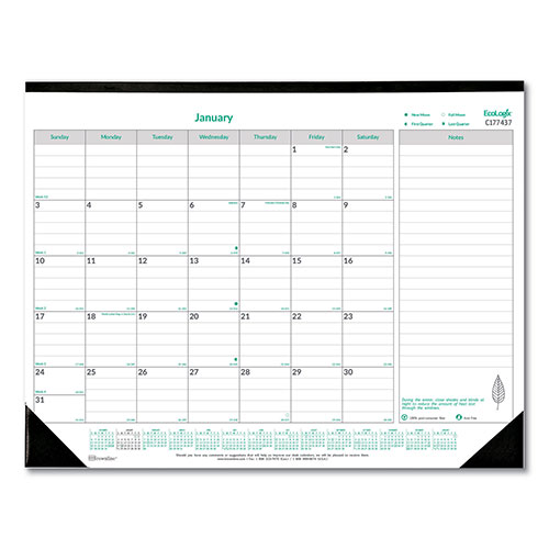 Brownline EcoLogix Monthly Desk Pad Calendar, 22 x 17, White/Green Sheets, Black Binding/Corners, 12-Month (Jan to Dec): 2024