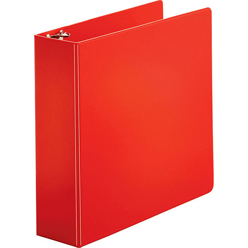 Business Source 35% Recycled Round Ring Binder, 3" Capacity, Red