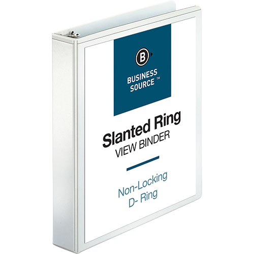 Business Source 39% Recycled D-Ring Presentation Binder, 1 1/2" Capacity, White