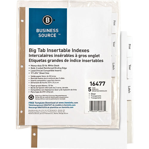 Business Source 5-Tab Index Tabs, White