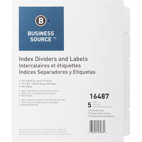 Business Source 5-Tab Indexed Sheet Dividers, White
