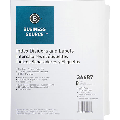 Business Source 8-Tab Indexed Sheet Dividers, White