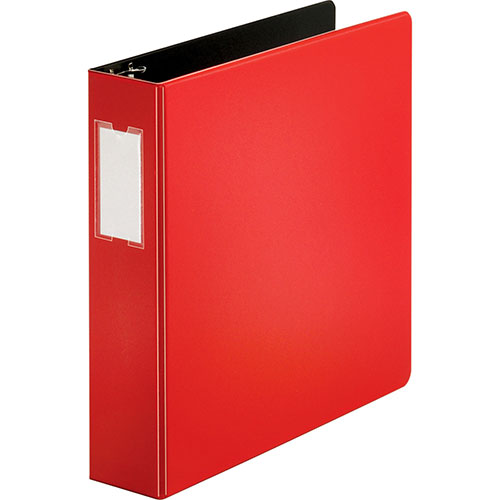 Business Source D-Ring Binder w/Label Holder, Heavy-Duty, 2", Red