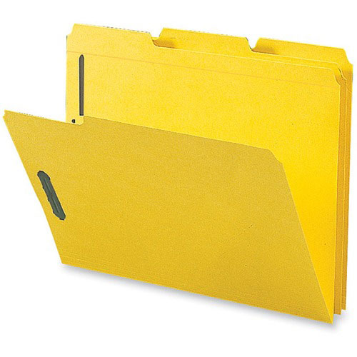 Business Source Fastener Folders, w/2-Ply Tab, 1/3 AST Tab, Ltr, 50/BX, Yellow