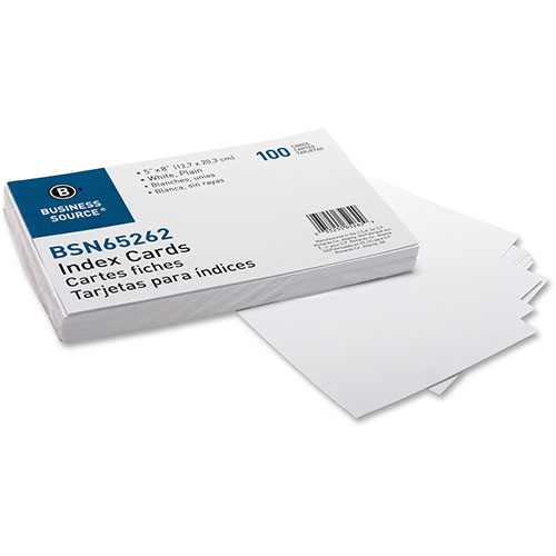 Business Source Index Cards, Plain, 90lb., 5" x 8", White