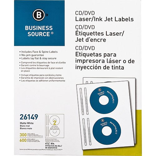 Business Source Label, CD/DVID, Laser/inkjet, 300 Pack, White