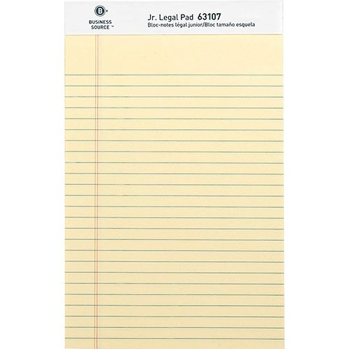 Business Source Pad, Micro-Perforated, Jr. Legal Rld, 50 Sh, 5" x 8" 12/DZ, Canary