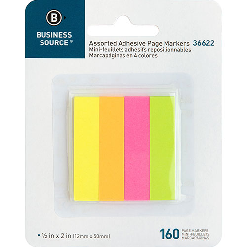 Business Source Page Markers, .7" x 1.9", 40 Sheets/Pd, 20/PK, Assorted