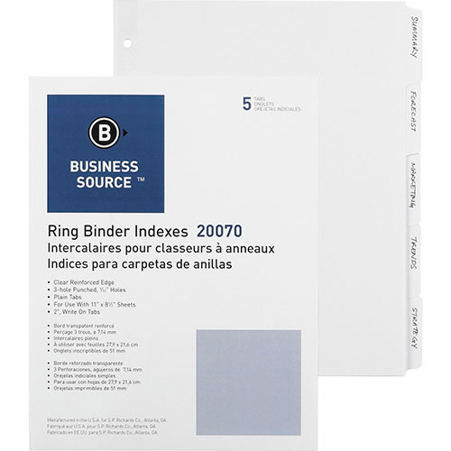 Business Source Wide Index Tabs, White