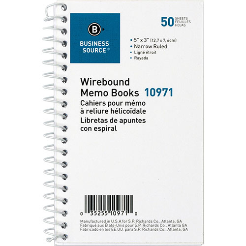 Business Source Wirebond Memo Books, 3" x 5", Narrow Ruled, 50 Sheets, WE