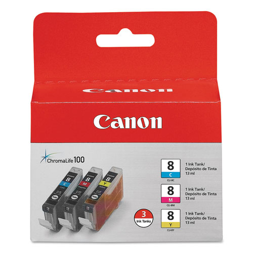 Canon 0621B016 (CLI-8) ChromaLife100+ Ink, 840 Page-Yield, Cyan/Magenta/Yellow
