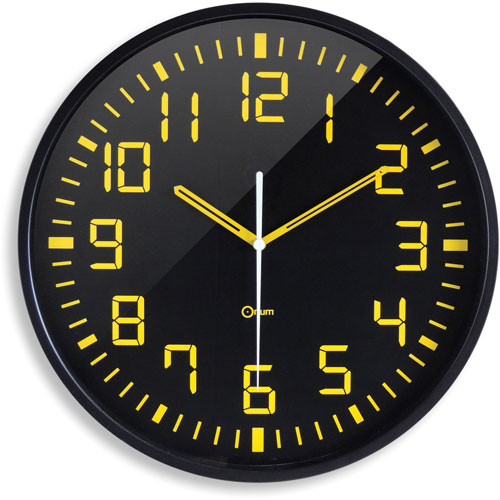 CEP Clock, Quartz, Contrasting, 11-4/5"Wx1-1/5"Lx11-4/5"H, Black/Yellow