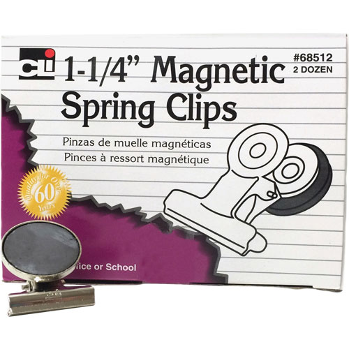 Charles Leonard Magnetic Spring Clips, 1-1/4", 24/BX, Chrome
