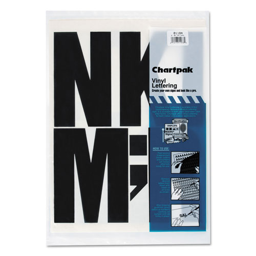 Chartpak/Pickett Press-On Vinyl Uppercase Letters, Self Adhesive, Black, 6"h, 38/Pack