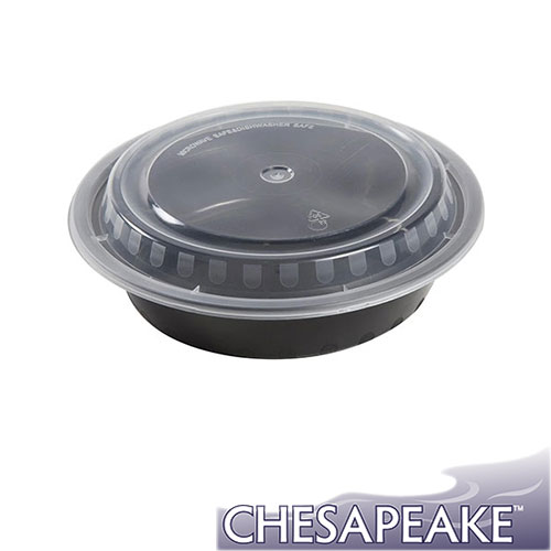 Chesapeake 24Oz 7" Round Black Container w/Lid 150/Case