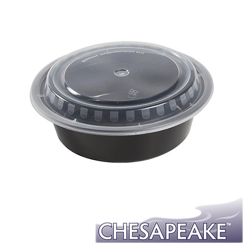 Chesapeake 32Oz 7" Round Black Container w/Lid 150/Case
