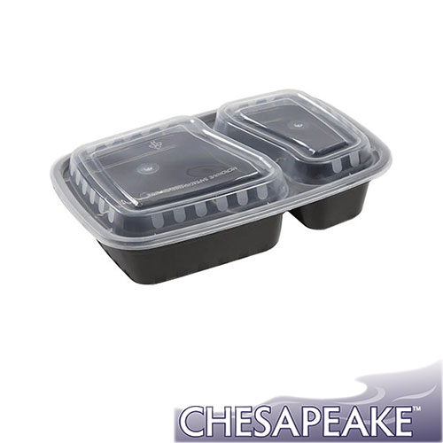 Chesapeake 33.8Oz Two Compartment Rectangular Black Container w/Lid 150/Case