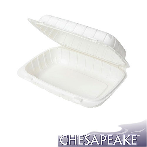 Chesapeake CHPP96W 9 x 6 x 3 White Mineral-Filled Hinged Lid Takeout Container, 270/cs
